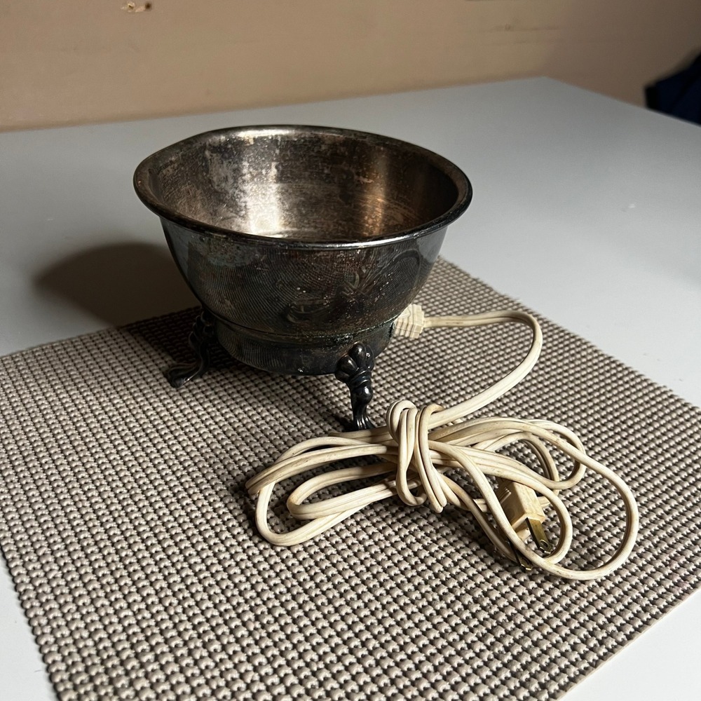 Vintage FB Rogers Silver Plated Electric Warming Bowl Footed 120V 55W MidCentury